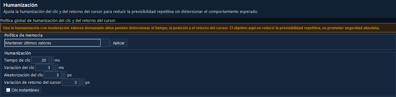Controles de humanización dentro de OSRSAHK - BBT-AHK.